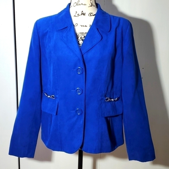 Studio Works- Womens Royal blue Blazer Suit Coat Silver Hardware Sz.12 - Picture 1 of 6